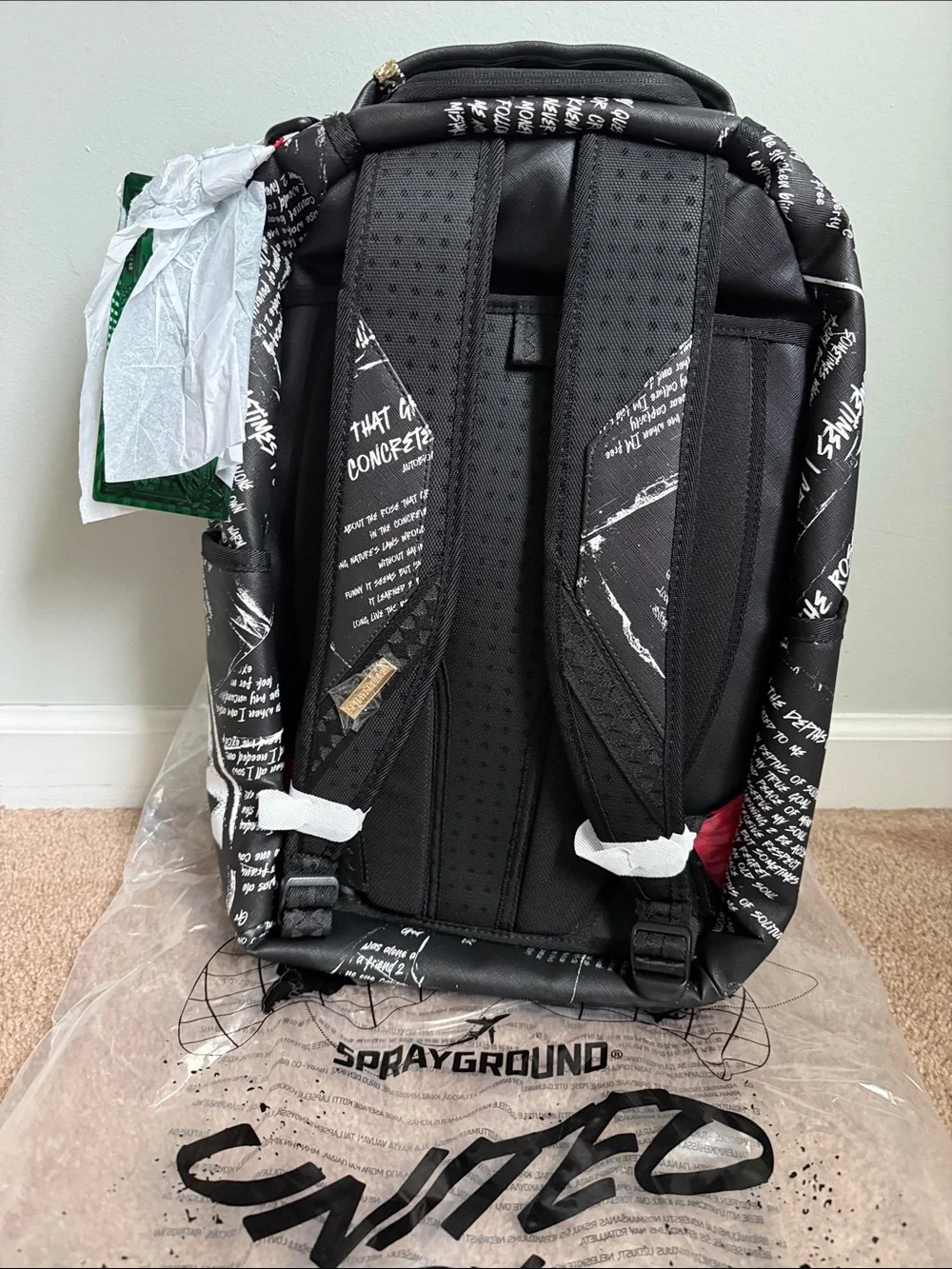 Sprayground Black, White & Red 2Pac Shark-Print Backpack
